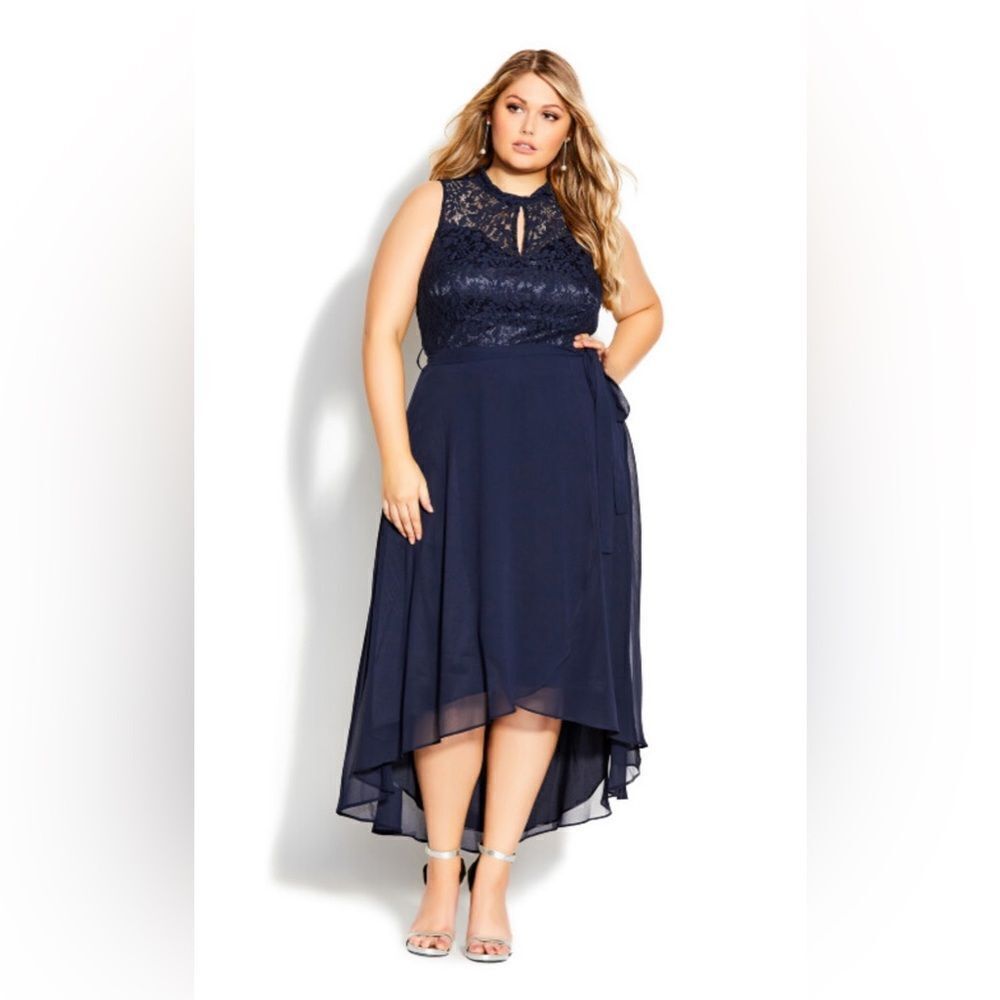 City Chic Hi Lo Lover Dress Navy Size 16
